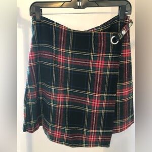 ALYA Francesca’s Faux Wrap Plaid Miniskirt